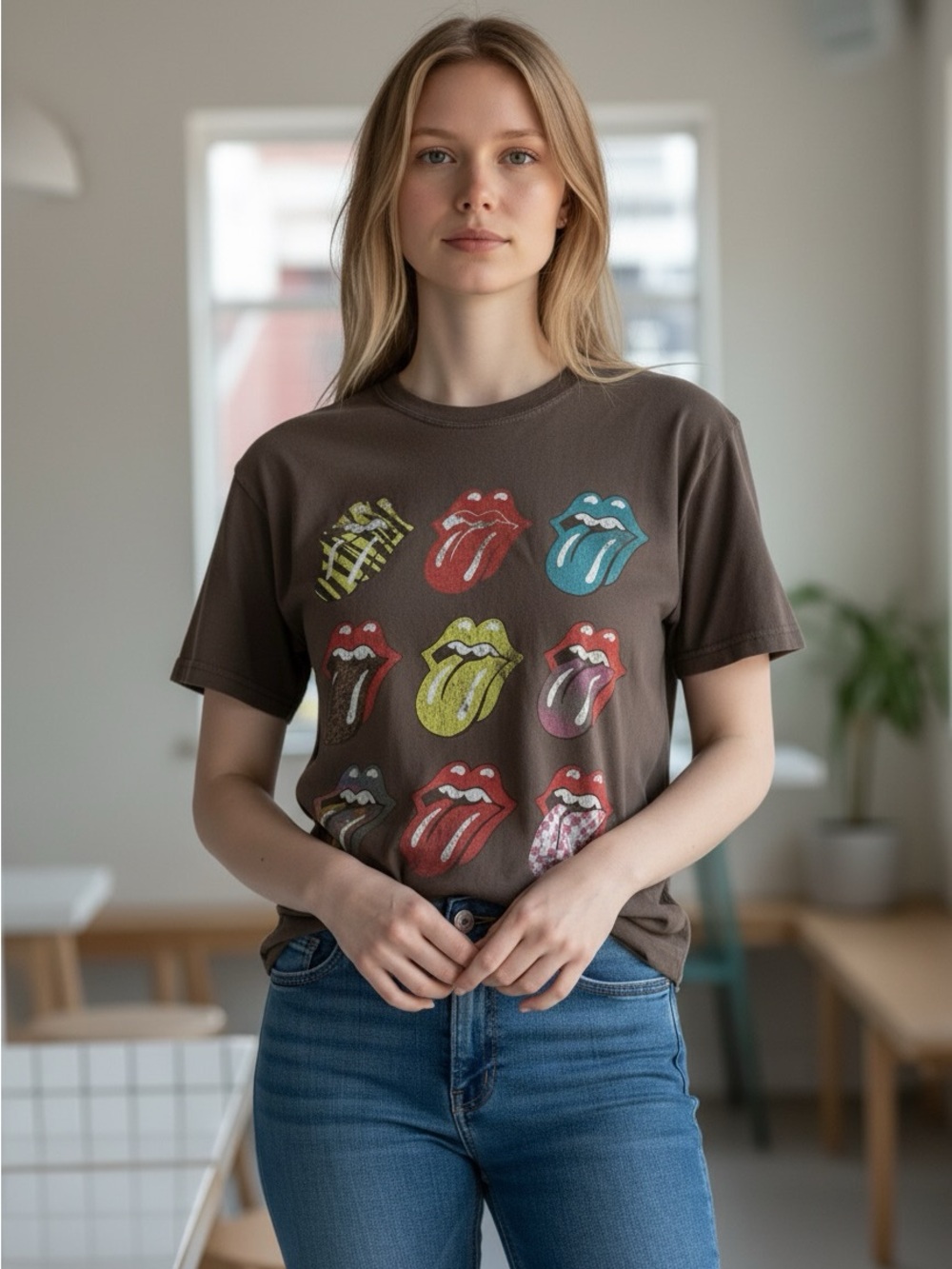 Rolling Stones Black Tee with White Logo Print